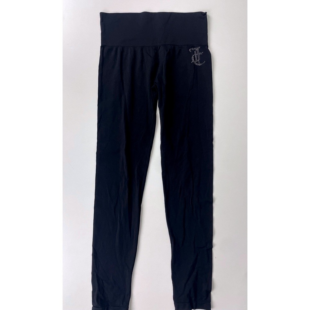 Y2K Juicy Couture Black Thick Waistband Rhinestone Logo Leggings Medium EUC